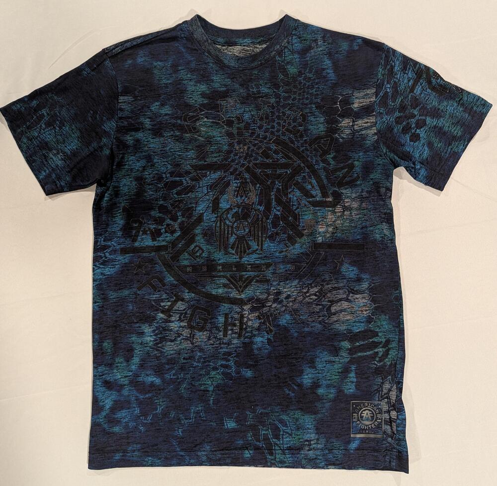American Fighter Shirt Mens S Blue Graphic Allover Snake Print Short Sleeve Tee